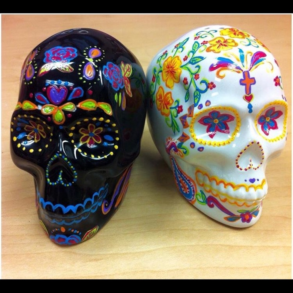 Hand Painted Skull Salt and Pepper Shakers